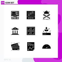 Editable Vector Line Pack of 9 Simple Solid Glyphs of construction campus battle bank swords Editable Vector Design Elements