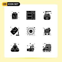 9 iconos creativos para el diseño moderno de sitios web y aplicaciones móviles receptivas 9 signos de símbolos de glifo sobre fondo blanco paquete de 9 iconos vector