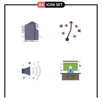 Pack of 4 Modern Flat Icons Signs and Symbols for Web Print Media such as building noise connected plan conference Editable Vector Design Elements