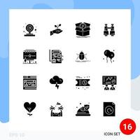 Modern Set of 16 Solid Glyphs Pictograph of field glasses work loan progress performance Editable Vector Design Elements