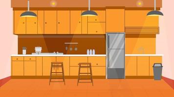Modern kitchen with furniture flat illustration vector