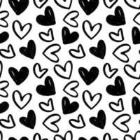 Pattern with textured hearts hand drawn vector sketch. Seamless one color romantic background.