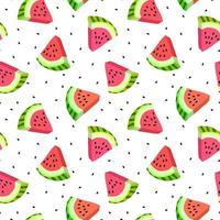 Vector seamless pattern with watermelon slices. Colorful hand-drawn repeatable background. Summer fruits with seeds backdrop.