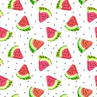 Vector seamless pattern with watermelon slices. Colorful hand-drawn repeatable background. Summer fruits with seeds backdrop.