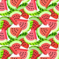 Vector seamless pattern with watermelon slices. Colorful hand-drawn repeatable background. Summer fruits with seeds backdrop.