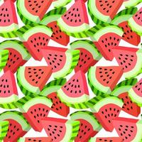 Vector seamless pattern with watermelon slices. Colorful hand-drawn repeatable background. Summer fruits with seeds backdrop.