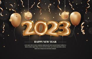 fiesta de año nuevo de oro 2023 con fondo de confeti vector