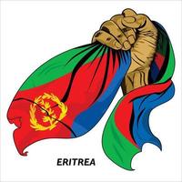 mano con puño sosteniendo la bandera de eritrea. ilustración vectorial de la bandera de agarre de mano levantada. bandera colgando alrededor de la mano. formato eps escalable vector