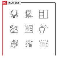 Set of 9 Modern UI Icons Symbols Signs for avatar development wireframe develop code Editable Vector Design Elements