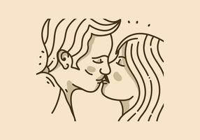 Vintage illustration of man and woman kissing vector