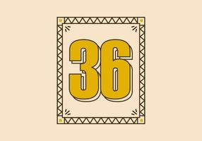 Vintage rectangle frame with number 36 on it vector