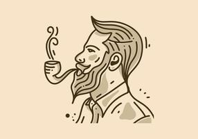 Vintage illustration of man smoking with cigarette pipe vector