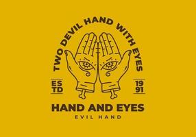 Vintage art illustration of two hand with eyes vector