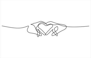 two hands and heart shape sign in continuous line drawing minimalism vector