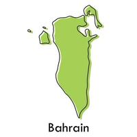 bahrain map - simple hand drawn stylized concept with sketch black line outline contour map. country border silhouette drawing vector illustration