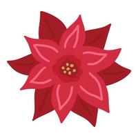 Poinsettia Christmas Star red flower - simple hand draw flat doodle. Vector illustration. Festive winter flower clip art element isolated on white.