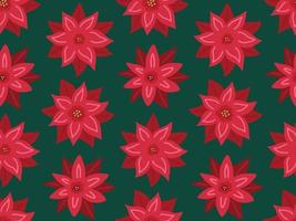 Poinsettia Christmas Star red flower seamless pattern background. Simple hand drawn flat doodle. Festive winter floral backdrop, print, texture, wallpaper vector