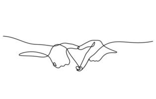 one line drawing of two hands making heart shape sign illustration vector