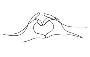 couple hands making heart sign in continuous line drawing style vector