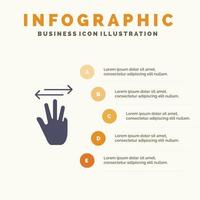 Hand Hand Cursor Up Left Right Solid Icon Infographics 5 Steps Presentation Background vector