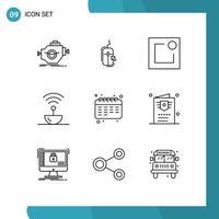 Group of 9 Modern Outlines Set for space science online steel notification Editable Vector Design Elements
