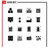 Modern Set of 16 Solid Glyphs Pictograph of present tv canada display website Editable Vector Design Elements