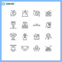 Set of 16 Modern UI Icons Symbols Signs for kitchenware gentleman dvd fathers day dad Editable Vector Design Elements