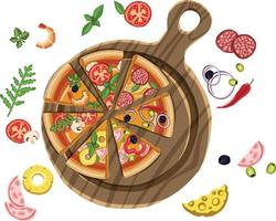 Set of pizzas with various fillings. illustration. Vector