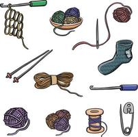 Set of knitting, needlework hobby sewing illustration vector