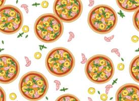 fondo de dibujo de patrón de pizza. comida chatarra dibujada a mano sin costuras para envolver y decorar la impresión. vector