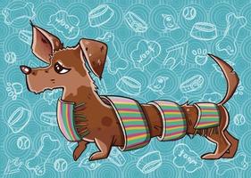 Funny dachshund in a scarf. Hand-drawn. Vector