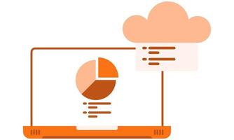 laptop screen showing business reports in the form of diagrams and cloud storage vector