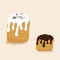 Set of Christmas pies with chocolate and white cream. vector