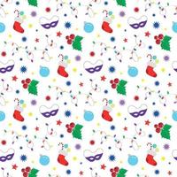 New Year seamless pattern, Christmas attributes on white background, flat vector