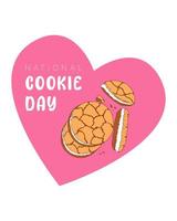 Cookie Day pink heart  shape background . Hand drawn doodle cookie. vector