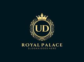 Letter UD Antique royal luxury victorian logo with ornamental frame. vector