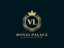 Letter VL Antique royal luxury victorian logo with ornamental frame. vector