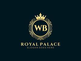 Letter WB Antique royal luxury victorian logo with ornamental frame. vector