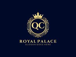 Letter QC Antique royal luxury victorian logo with ornamental frame. vector