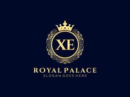 Letter XE Antique royal luxury victorian logo with ornamental frame. vector