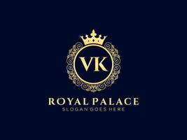 Letter VK Antique royal luxury victorian logo with ornamental frame. vector