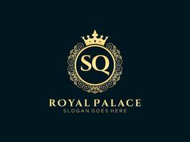 Letter SQ Antique royal luxury victorian logo with ornamental frame. vector