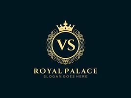Letter VS Antique royal luxury victorian logo with ornamental frame. vector