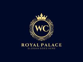 Letter WC Antique royal luxury victorian logo with ornamental frame. vector