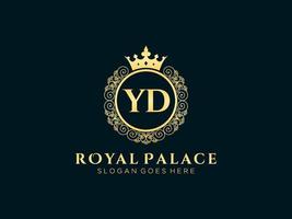 Letter YD Antique royal luxury victorian logo with ornamental frame. vector