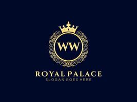 Letter WW Antique royal luxury victorian logo with ornamental frame. vector