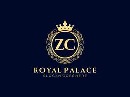 Letter ZC Antique royal luxury victorian logo with ornamental frame. vector