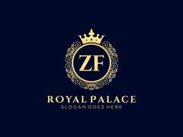 Letter ZF Antique royal luxury victorian logo with ornamental frame. vector