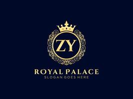 Letter ZY Antique royal luxury victorian logo with ornamental frame. vector