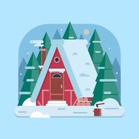 Winter Cozy House Snowy Scene in Flat vector